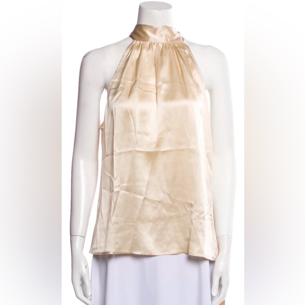 Reformation Silk Mock Neck in Champagne - size S
